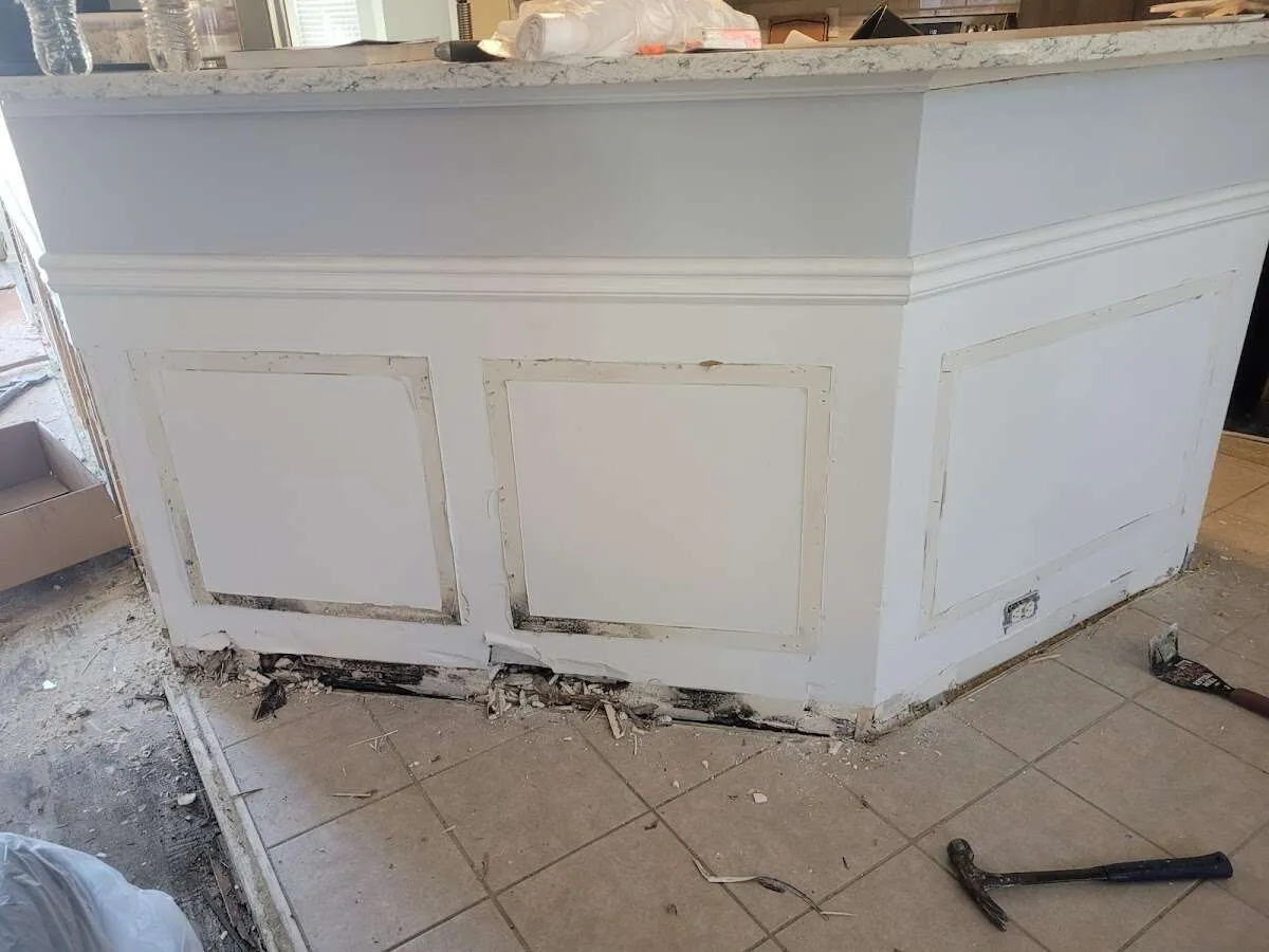 Water damage and mold on kitchen during Storm Damage Restoration in Anderson Creek